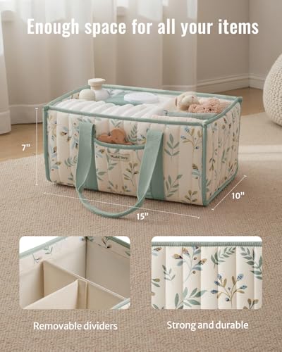 Blissful Diary Leaf Diaper Caddy Organizer, Storage Basket, Sage Leaf - color: Sage Leaf