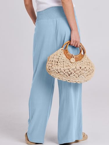 ANRABESS Women Linen Palazzo Wide Leg Pants with Pockets - color: Baby Blue, size: Medium