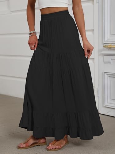 ANRABESS Women’s Summer Flowy Maxi Skirts with Pockets - color: Black, size: Small