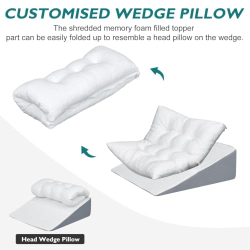 Bed Wedge Pillow for Sleep Apnea 10 Inch Gerd Pillow Patent Dual Layer Triangle Pillow Adjustable Shredded Memory Foam Topper Soft Support Ideal for Acid Reflux, After Surgery, Snoring - size: 24x24x10 Inch
