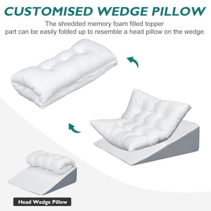 Bed Wedge Pillow for Sleep Apnea 10 Inch Gerd Pillow Patent Dual Layer Triangle Pillow Adjustable Shredded Memory Foam Topper Soft Support Ideal for Acid Reflux, After Surgery, Snoring - size: 24x24x10 Inch
