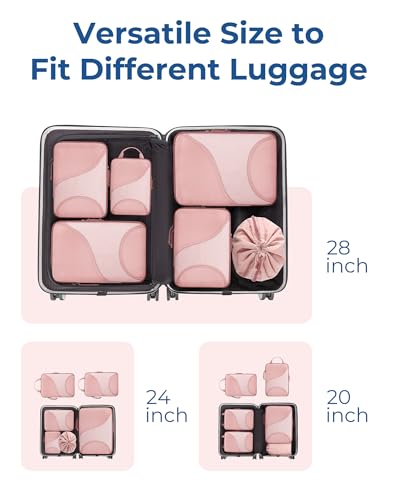 Bagsmart Compression Packing Cubes, Travel Bag Cruise Ship Essentials - color: Light Pink, size: 6 Set