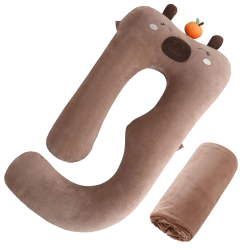 Sasttie Velvet Pregnancy Pillow Cover, U-Shaped, Brown - color: Brown