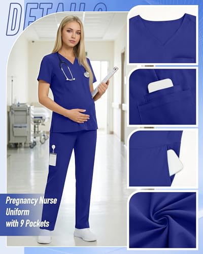 Women's Maternity Scrub Set - color: Royal Blue, size: Small