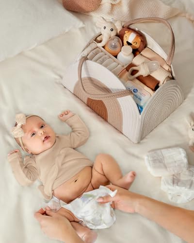 Blissful Diary Diaper Caddy Organizer, Woven Cotton Rope, Earthy Rainbow - color: Earthy Rainbow