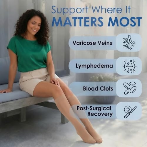 ABSOLUTE SUPPORT Women Sheer Compression Socks 20-30mmHg, Beige, Small - color: Beige, size: Small