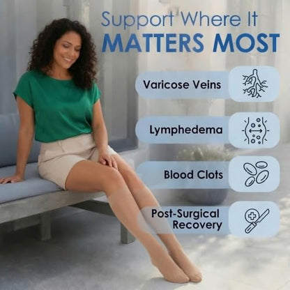 ABSOLUTE SUPPORT Women Sheer Compression Socks 20-30mmHg, Beige, Medium - color: Beige, size: Medium
