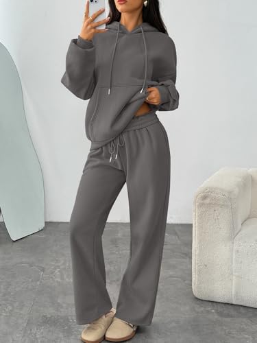 Trendy Queen Womens 2 Piece Lounge Sweat Sets Matching Sweatsuits - color: Black Grey, size: Small