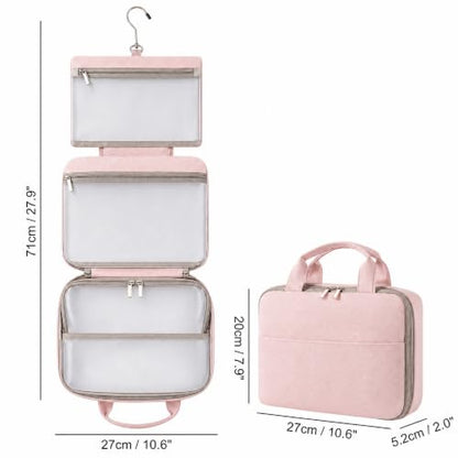 Hanging Toiletry Bag Women, 3-Tier PU Leather Waterproof Travel Case