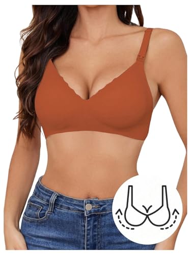 OYOANGLE Women's Maternity Nursing Bra Wireless Push Up Breastfeeding Bras - color: Burnt Orange, size: Small