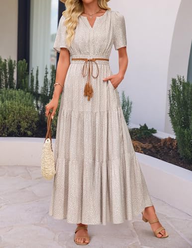 ZESICA Women's 2026 Summer Floral Boho A Line Maxi Dresses - color: Beige, size: Medium