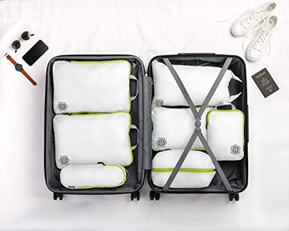 TRIPPED Travel Gear Large Compression Packing Cubes 7-Piece Set for Travel - color: White/Green