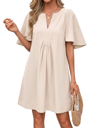 Wenrine Womens Shift Mini Dress Casual Short Sleeve Summer Dresses - color: Beige, size: X-Large