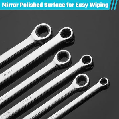 DURATECH 13mm Extra Long Ratcheting Wrench, Metric, CR-V Steel - color: Chrome-plated, size: 13mm
