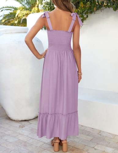 ZESICA Womens Summer Boho Spaghetti Strap Maxi Dress - color: Lavender, size: X-Small