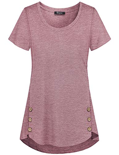 Quinee Women's Casual Button Side Nursing Tops Maternity Breastfeeding Tunic - color: Rose Red, size: Large