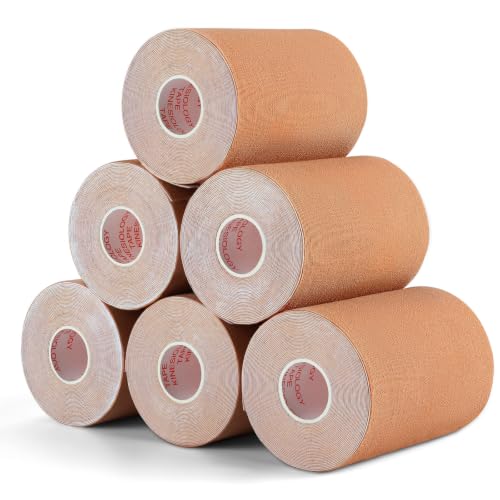 4" x 5.5 yd Kinesiology Tape, Elastic Athletic Support Tape - color: Beige-6 Pack