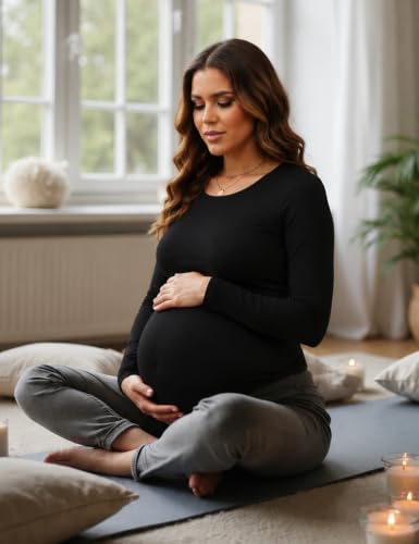 Maternity Shirt Long Sleeve Basic Top Ruch Sides Bodycon Tshirt for Pregnant Women - color: Black, size: Small