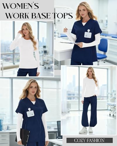 3 Pack Womens Long Sleeve Underscrub Shirts - color: White, size: Medium