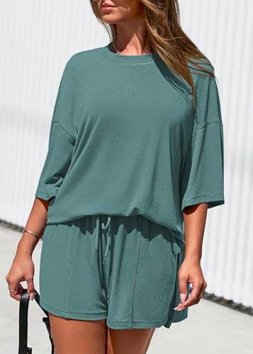 KIRUNDO 2 Piece Sets for Women Summer Lounge Sets Casual - color: Fruit Green, size: Medium