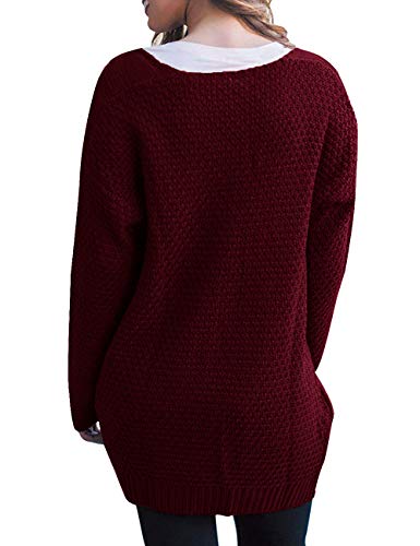 GRECERELLE Womens Fall Winter Long Sleeve Cardigans Sweater with Pockets - color: 03 Wine Red, size: 3X-Large