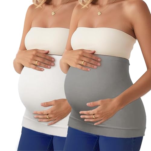 DIRAVO Womens Maternity Belly Band for Pregnancy Non-slip Silicone Stretch Pregnancy Support Belly Belt Bands… - color: White + grey, size: Small