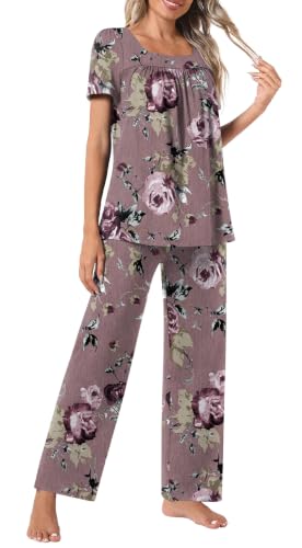 POPYOUNG Women's Pajama Set Maternity 2 Piece Ladies Loungewear - color: Bean Rose Red, size: Medium
