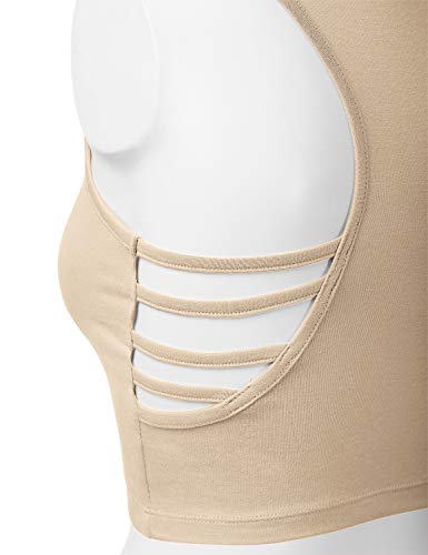 Women's Sleeveless Racerback Crop Tank Top Camisole Backless Scoop Neck Shirts - color: 964-taupe, size: Medium