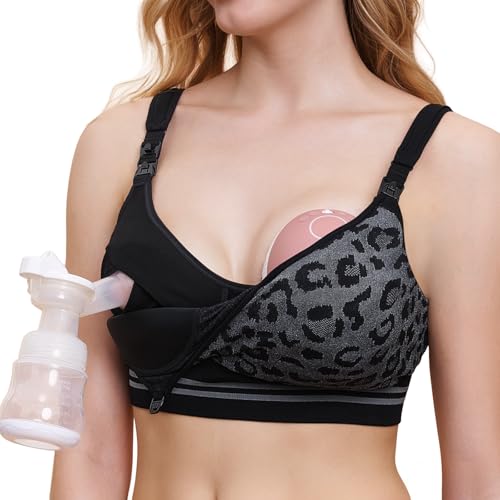 Momcozy Pumping Bra Hands Free, All-in-One Nursing & Pumping Seamless Bra for Wearable & Flange Pumps - size: Medium