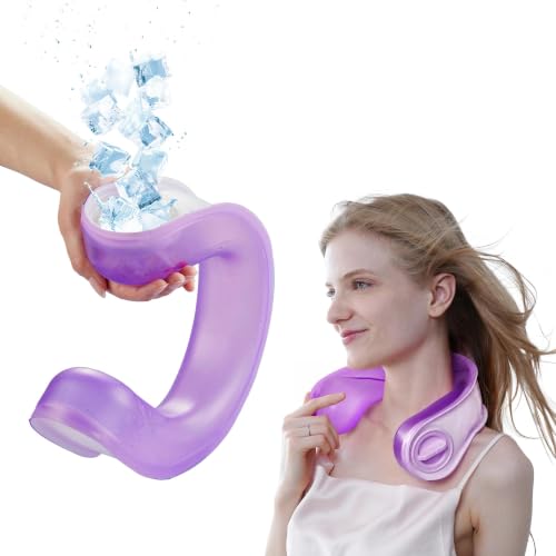 Neck Cooler for Hot Weather, Reusable Wearable Ice Water Neck Wrap with Wide Mouth for Ice Cubes, U-Shaped Cooling Neck Pack for Summer Heat, Outdoor Work, Sports, Travel & Hot Flashes, Purple - color: Purple