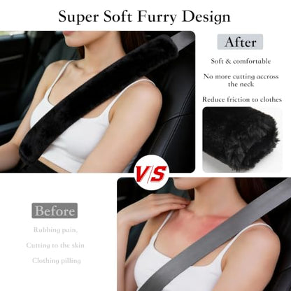 Amooca 25.6in Extra Long Furry Universal Car Seatbelt Cover Shoulder Pad - color: Black, size: 25.6in 1pack
