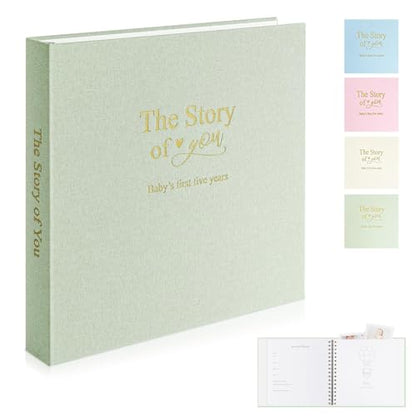 1DOT2 Timeless First 5 Years Keepsake Baby Memory Book for Boy or Girl - color: Sage Green
