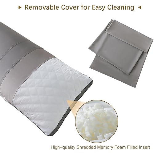 WhatsBedding Memory Foam Body Pillow with Cover, Long Bed Pillow for Adults - color: White Pillow+ Grey Pillowcase