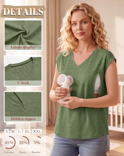 3 Pack Womens Nursing Tops V Neck - color: Army Green, Gray, Black, size: Medium
