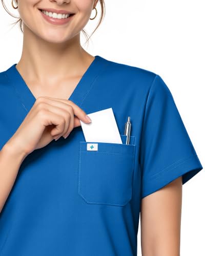 Scrub Tops for Women, Stretch V-Neck Scrub Tops - color: Royal Blue, size: Medium
