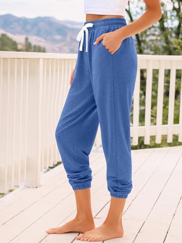 AUTOMET Women's High Waisted Lounge Sweatpants Jogger Pants with Pockets - color: Blue, size: X-Large