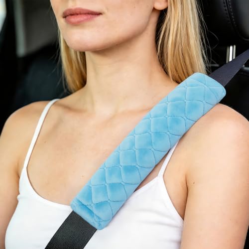 Amooca 2 Pack Seat Belt Covers Soft Shoulder Pad for Cars & Backpack - color: Light Blue