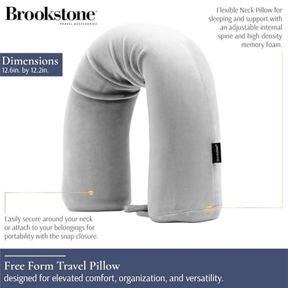 Brookstone Free Form Travel Pillow Lightweight Flexible Memory Foam Pillow - color: Grey