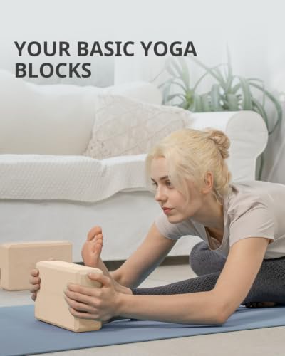 Yoga Blocks 2 Pack with Supportive Non-Slip Foam for Yoga Pilate Stretching - color: light brown