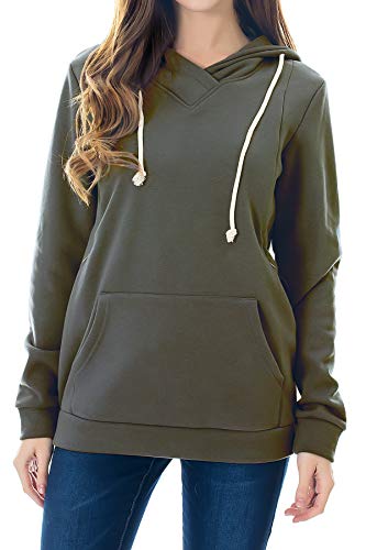 Smallshow Women's Fleece Maternity Nursing Sweatshirt Hoodie Kangaroo Pocket - color: Army Green, size: Medium