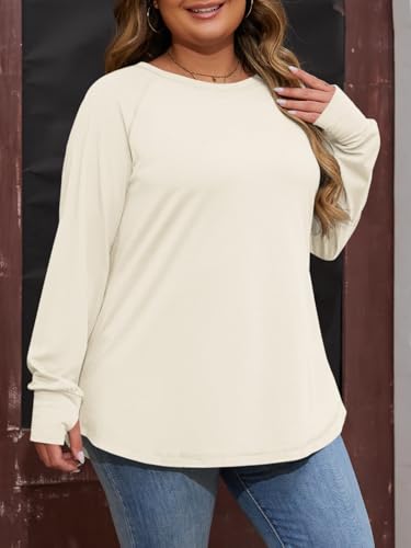 Womens Plus Size Long Sleeve Tunic Tops Crew Neck Oversized Fit T Shirts - color: Beige, size: 5X-Large