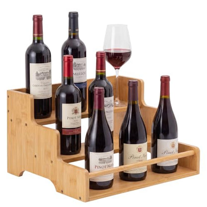 Mufico Bamboo Tabletop Wine Racks with Handles & Guardrail, Bamboo - color: Bamboo