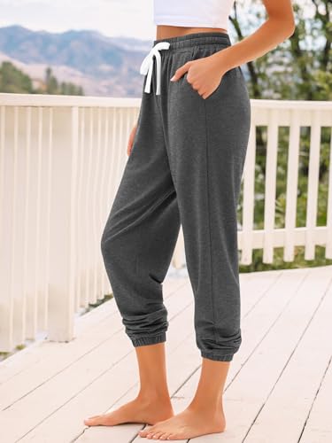 AUTOMET Women's High Waisted Lounge Sweatpants Jogger Pants with Pockets - color: Dark Grey, size: Medium