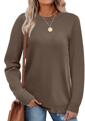 WIHOLL Sweaters for Women Lightweight Fall Tops Pullover Long Sleeve Shirts - color: Brown, size: Small