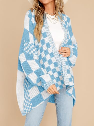 Saodimallsu Womens Checkered Cardigan Sweater - color: Blue, size: X-Large