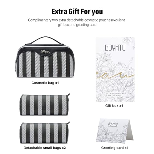 BOYATU Travel Makeup Bag for Women: 3 Pcs Set Striped Make up Bag,Black - color: A-4-Black
