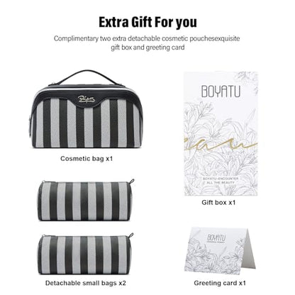 BOYATU Travel Makeup Bag for Women: 3 Pcs Set Striped Make up Bag,Black - color: A-4-Black