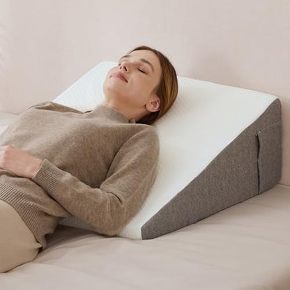 Wedge Pillow with Foam Top for Sleeping,Reading and Rest, 8 Inch Elevated Support Triangle Bed Pillow for Legs and Back Support with Washable Cover - size: 25 x 24 x 8 inches (Pack of 1)