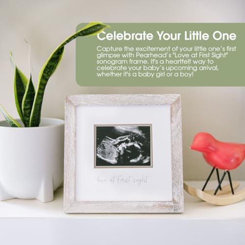 Pearhead Love At First Sight Sonogram Picture Frame, Rustic - color: Distressed Wood, Silver Mat
