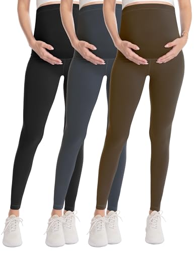 Over‑Belly Maternity Leggings, Soft Stretch Yoga Pants - color: 3 Packs-black/Dark Grey/Coffee, size: Small
